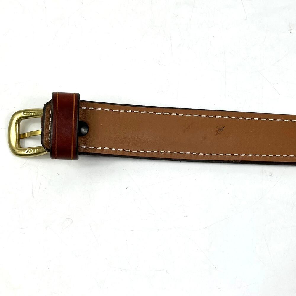 Aker NRA Walker Ranger Belt Sz46 Brown Leather Brass Buckle Made in USA B10-46 - Picture 11 of 12